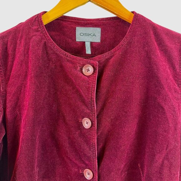 OSKA Burgundy Corduroy Button Front Jacket – Cotton/Elastane – Women’s Size 1/S - Picture 4 of 6